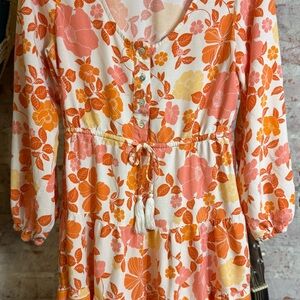 Petal & Pup Orange and Cream Floral Mini Dress